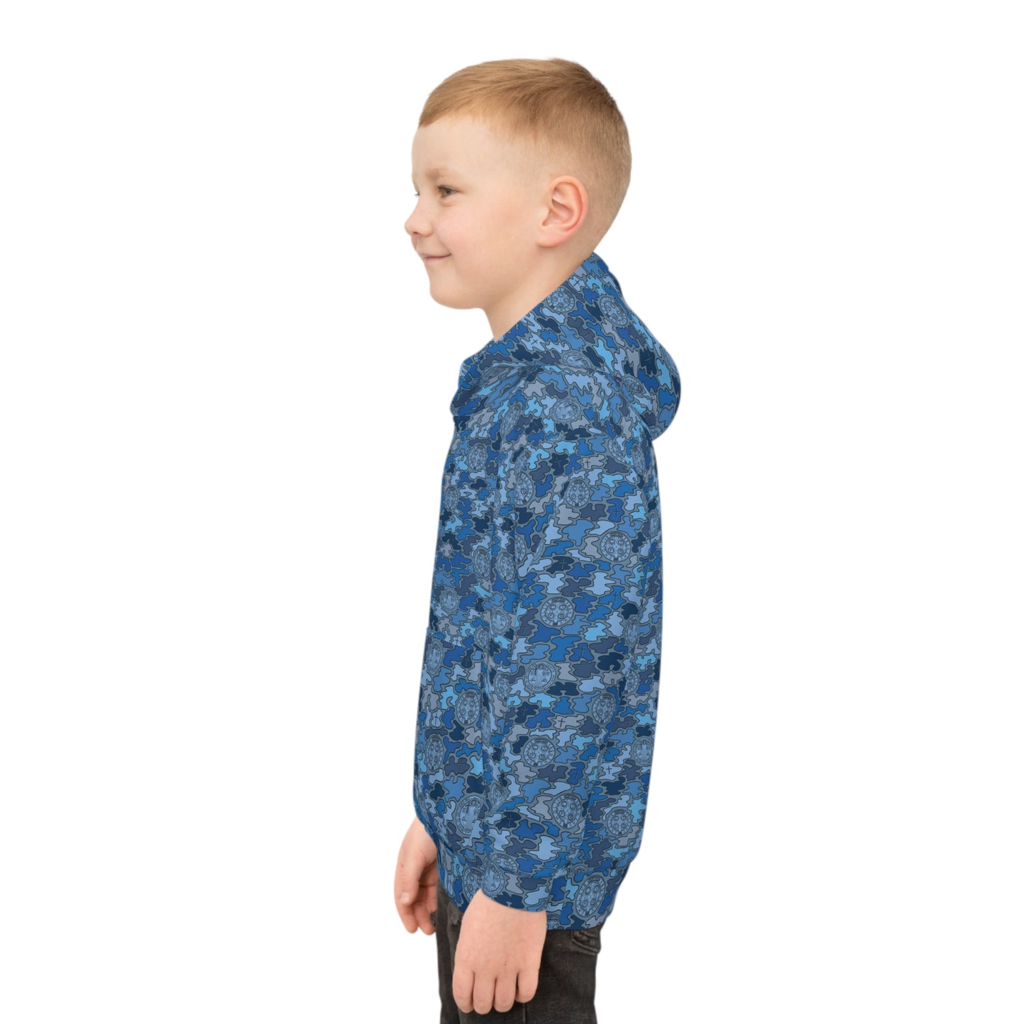 Blue "Catholicamouflage" Children's Hooded Shirt (Sizes 2XS-XL)