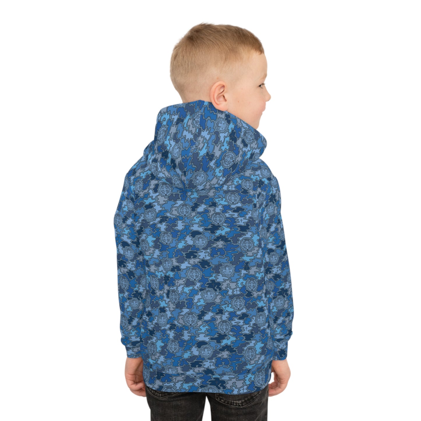 Blue "Catholicamouflage" Children's Hooded Shirt (Sizes 2XS-XL)