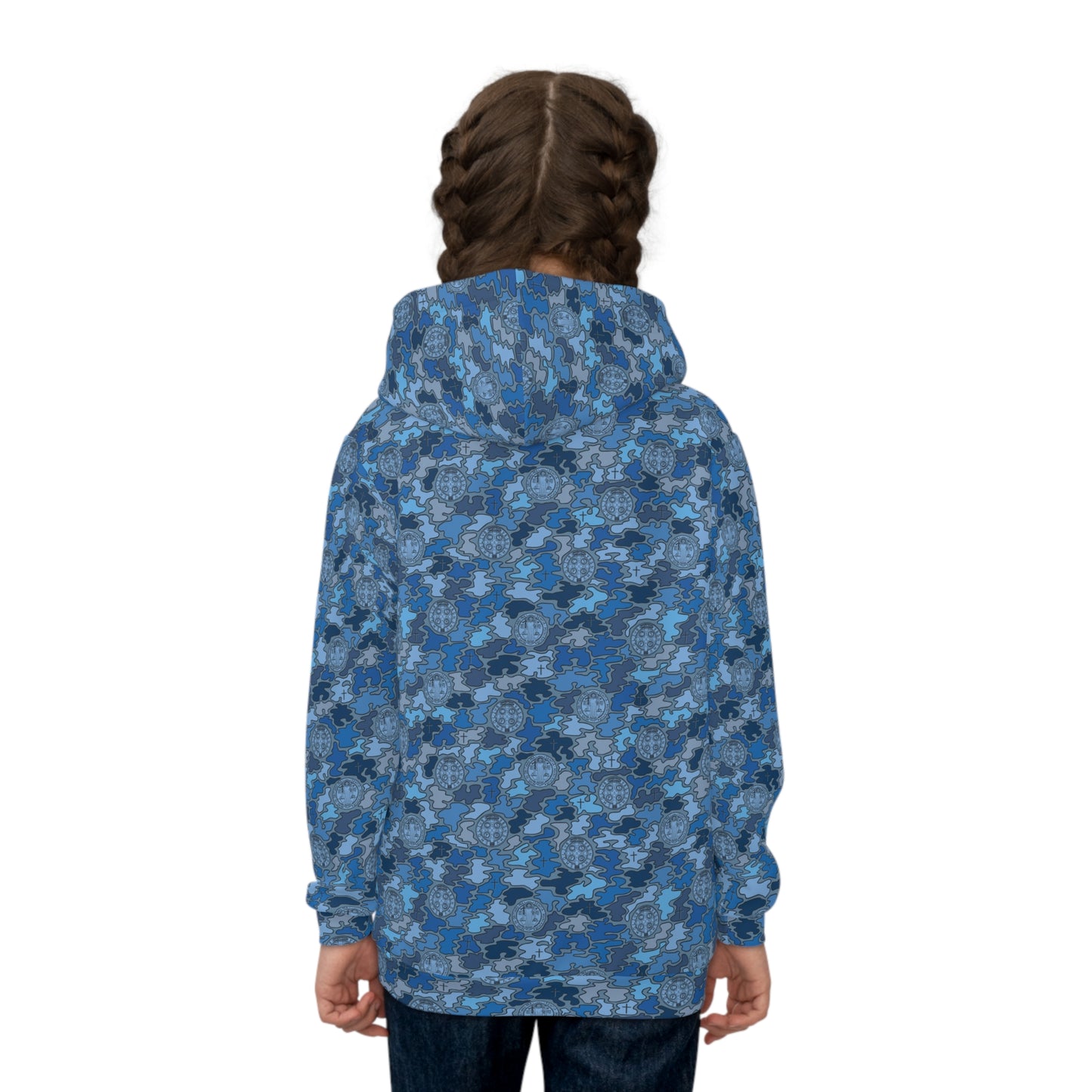 Blue "Catholicamouflage" Children's Hooded Shirt (Sizes 2XS-XL)