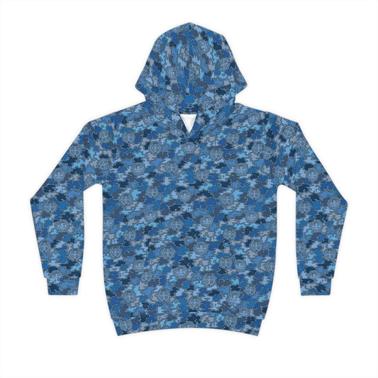 Blue "Catholicamouflage" Children's Hooded Shirt (Sizes 2XS-XL)