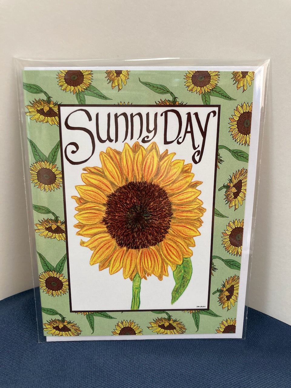 Single "Sunny Day" Greeting Cards with Peel-and-stick Envelopes (A2 size; 5 color choices)