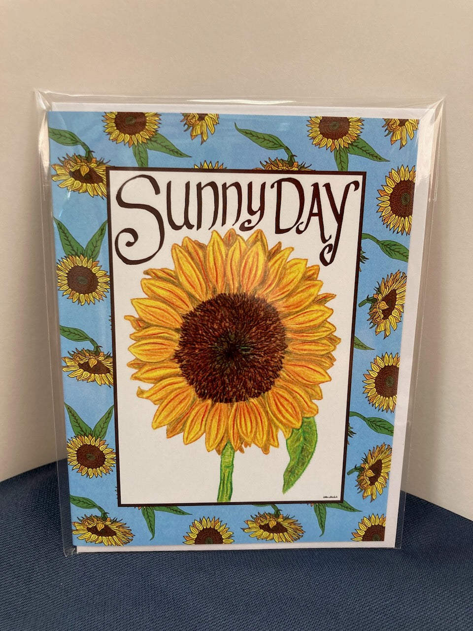 Single "Sunny Day" Greeting Cards with Peel-and-stick Envelopes (A2 size; 5 color choices)