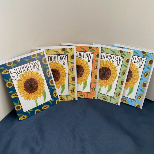 Single "Sunny Day" Greeting Cards with Peel-and-stick Envelopes (A2 size; 5 color choices)