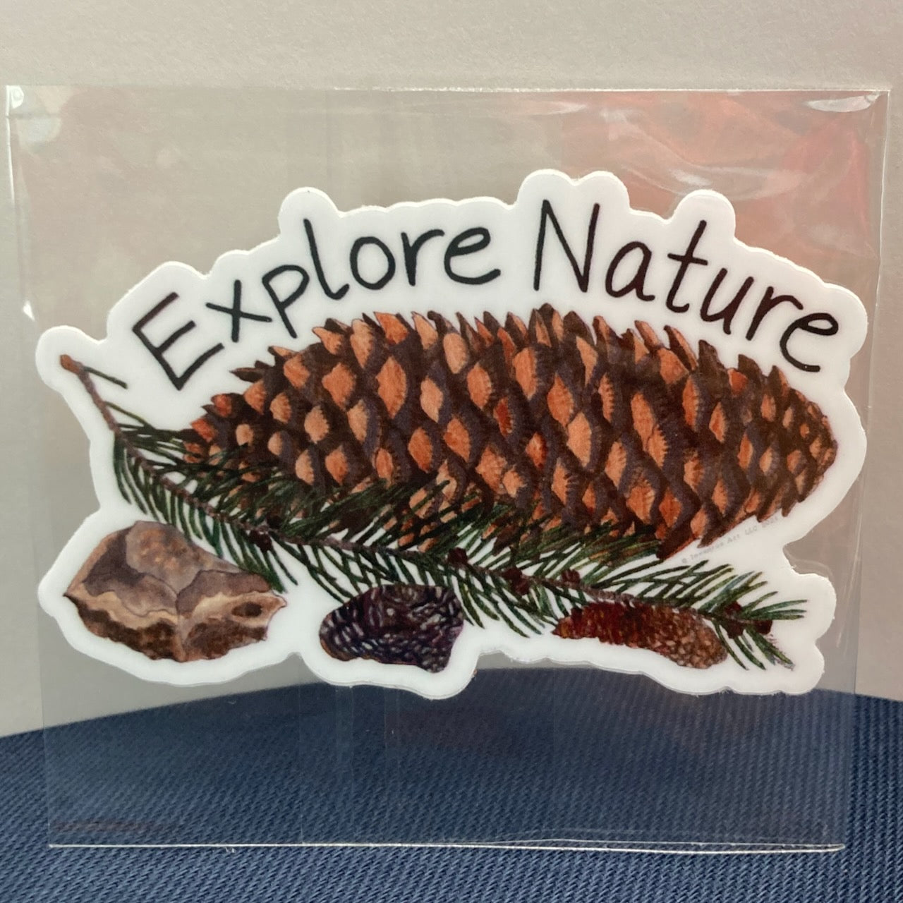 "Explore Nature" Pinecones and Rocks Vinyl Sticker (3″ × 2.02″)