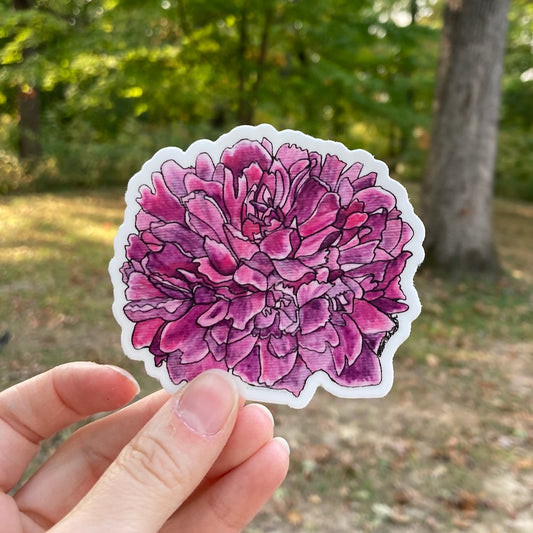 Deep Pink Peony Vinyl Sticker (3″ × 2.7″)