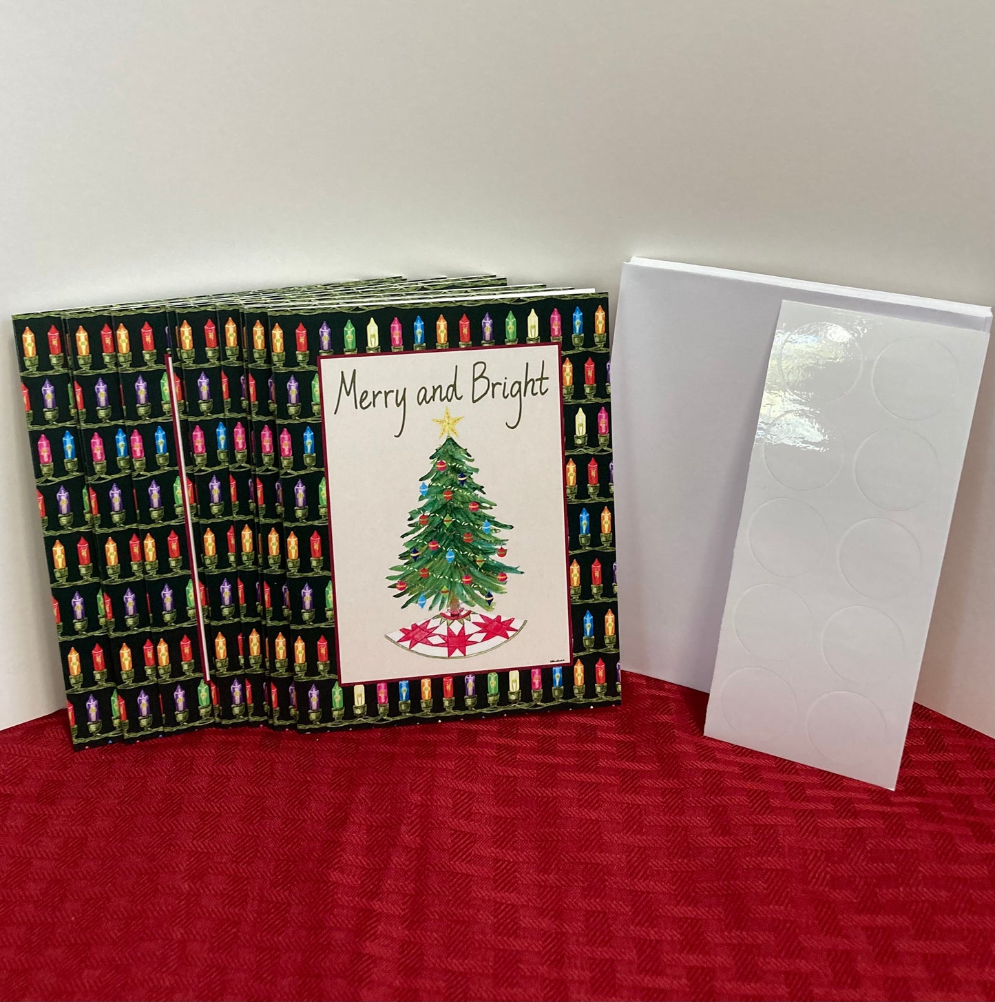 Box of 10 "Merry and Bright" Christmas Greeting Cards (A2)