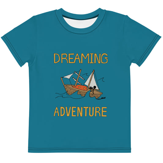 Kids Blue Sailing "Dreaming Adventure" Short-Sleeved Crew Neck T-shirt (Size 2-7)