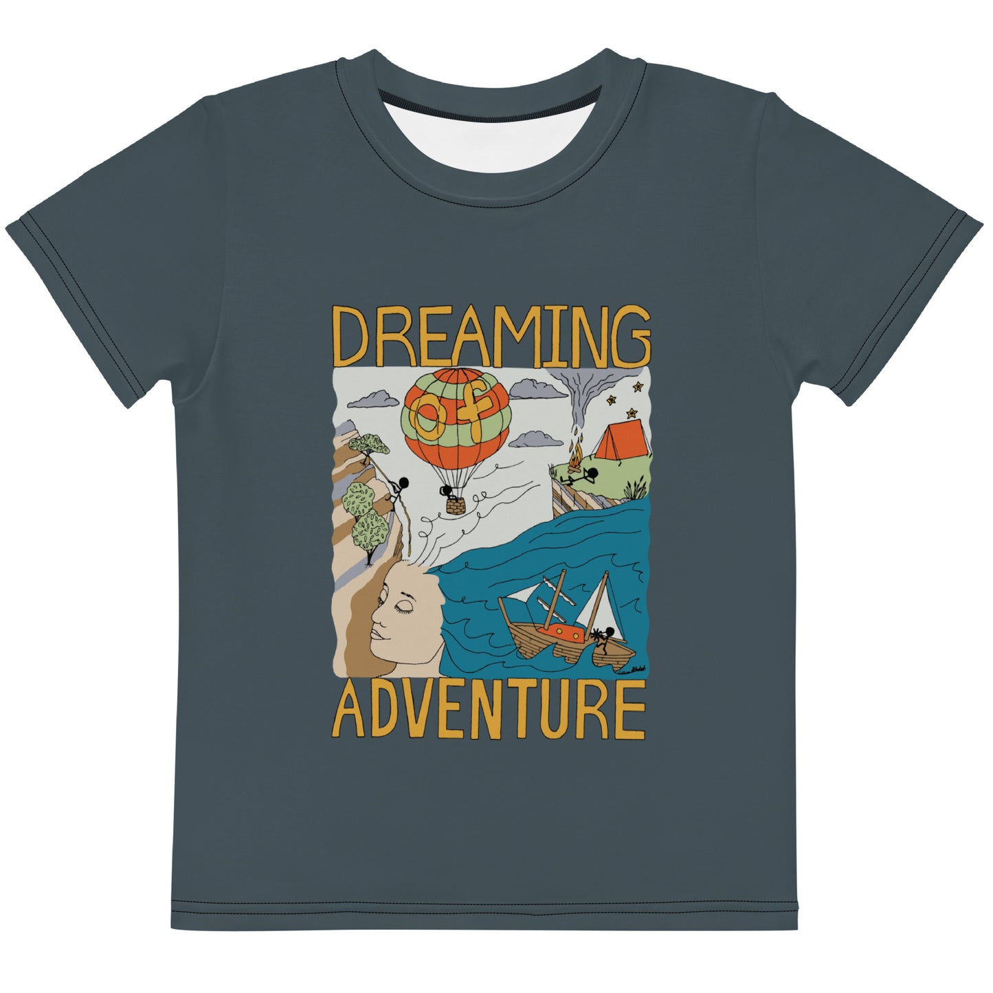 Kids Dark-Blue "Dreaming Adventure" Short-Sleeved Crew Neck T-shirt (Size 2-7)