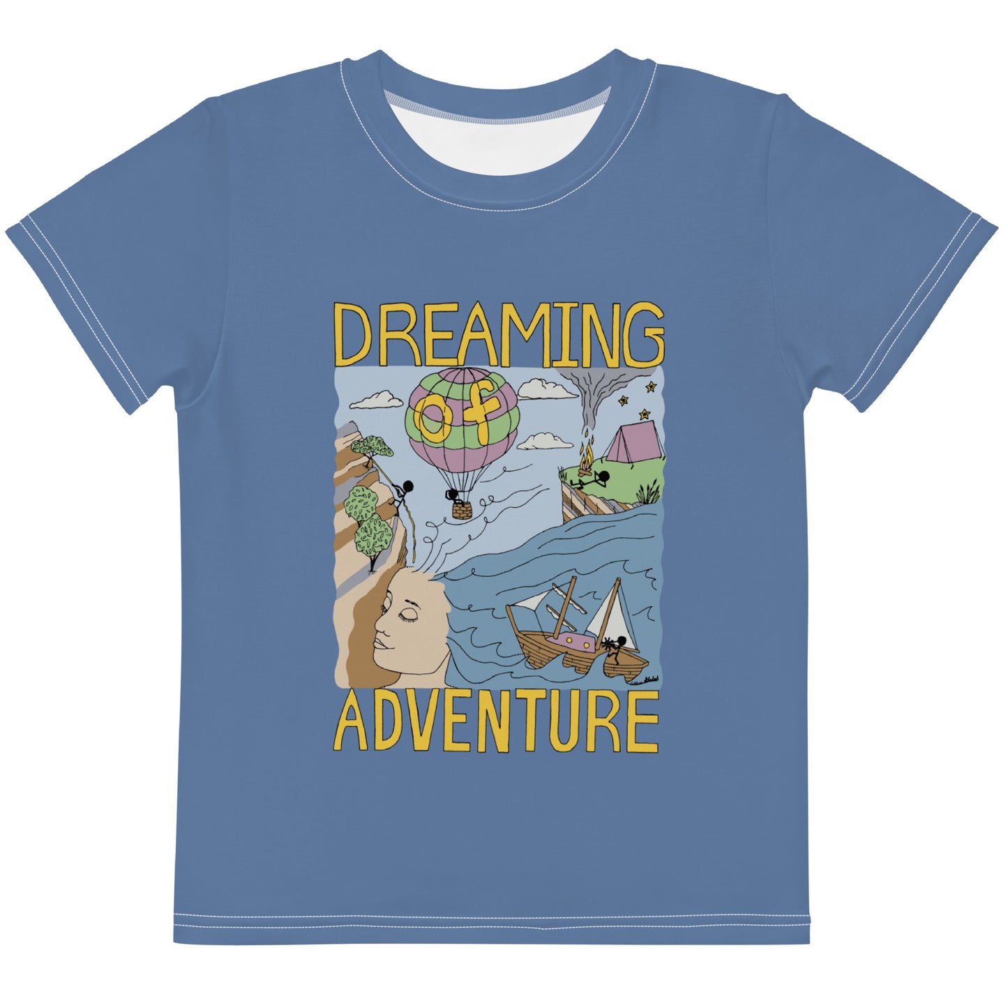 Kids Lavender-Blue "Dreaming Adventure" Short-sleeved T-shirt (Size 2-7)