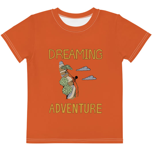 Kids Orange Climbing "Dreaming Adventure" Short-Sleeved Crew Neck T-shirt (Size 2-7)