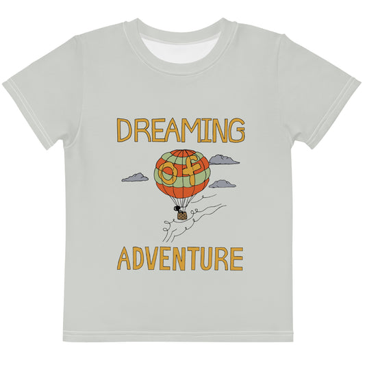 Kids Gray Hot Air Balloon "Dreaming Adventure" Short-Sleeved Crew Neck T-shirt (Size 2-7)