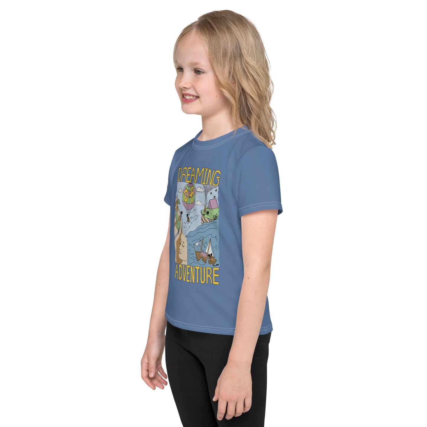 Kids Lavender-Blue "Dreaming Adventure" Short-sleeved T-shirt (Size 2-7)