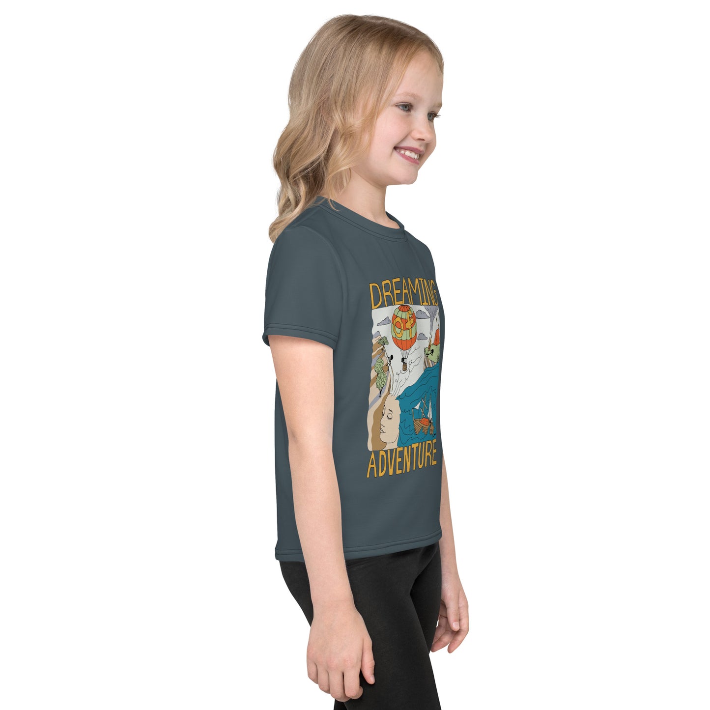 Kids Dark-Blue "Dreaming Adventure" Short-Sleeved Crew Neck T-shirt (Size 2-7)