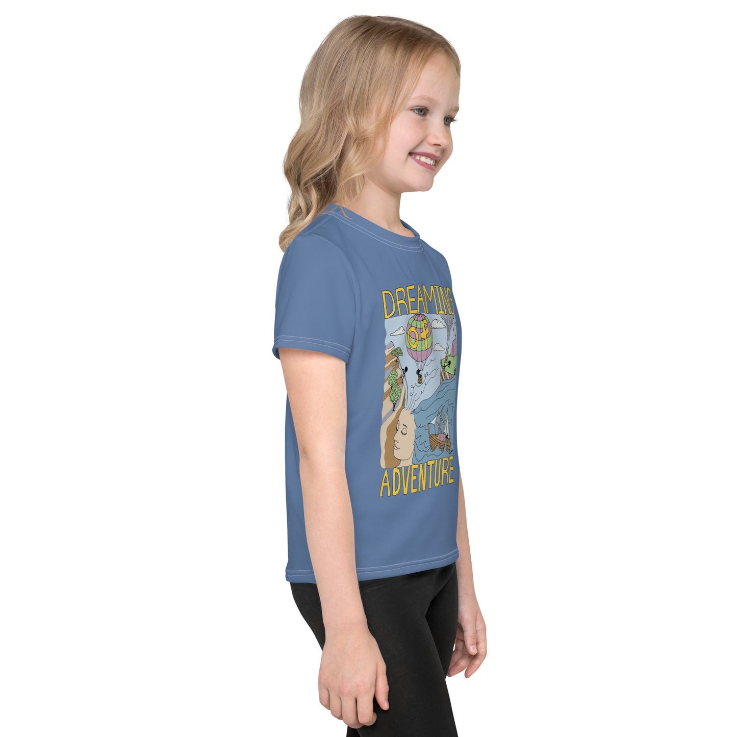 Kids Lavender-Blue "Dreaming Adventure" Short-sleeved T-shirt (Size 2-7)