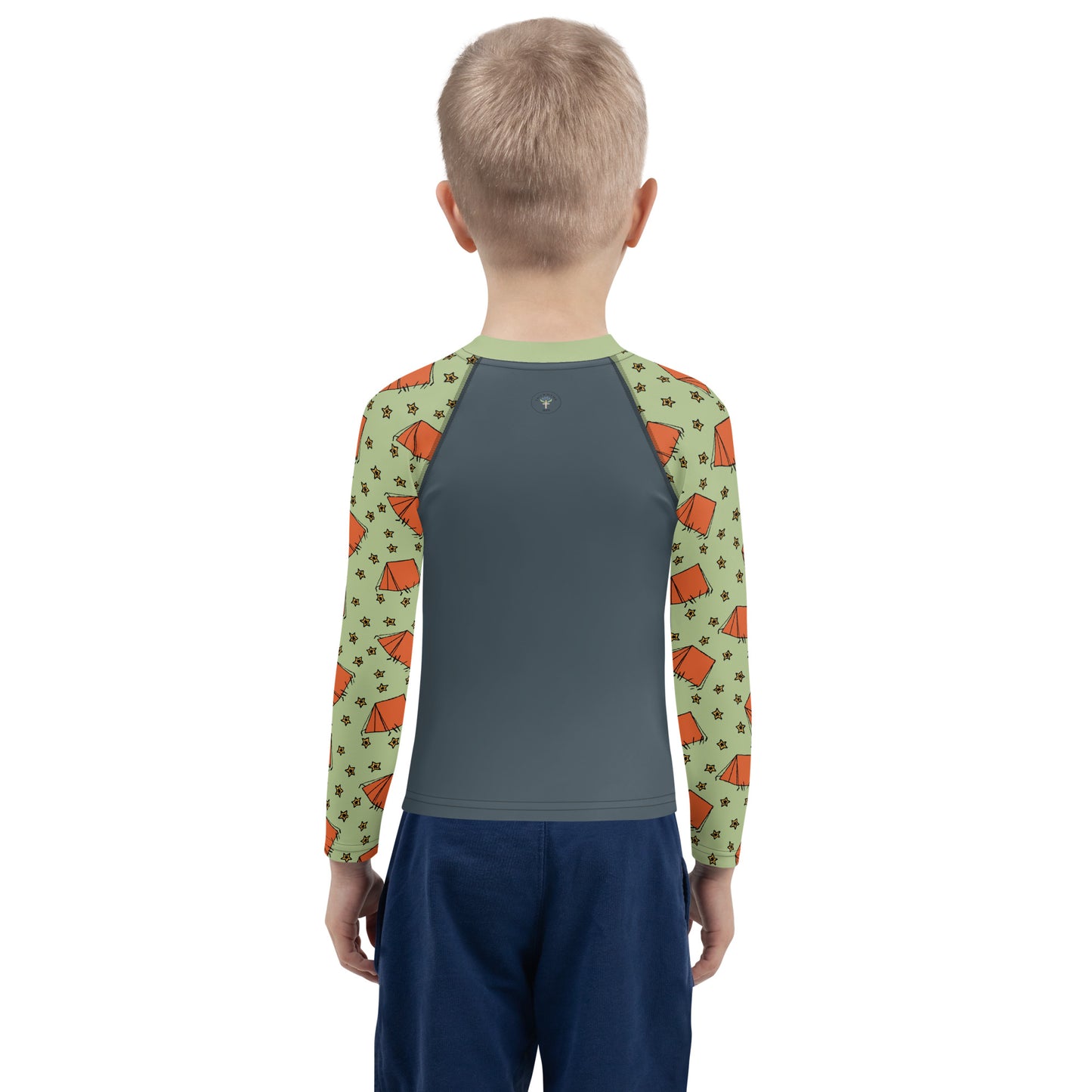 Kids Dark-Blue/Gray Camping "Dreaming Adventure" Long-Sleeved Rashguard Shirt (Size 2-7)