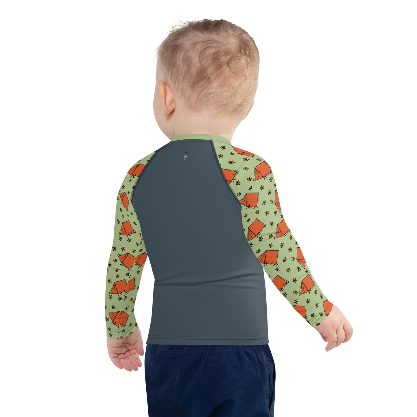 Kids Dark-Blue/Gray Camping "Dreaming Adventure" Long-Sleeved Rashguard Shirt (Size 2-7)