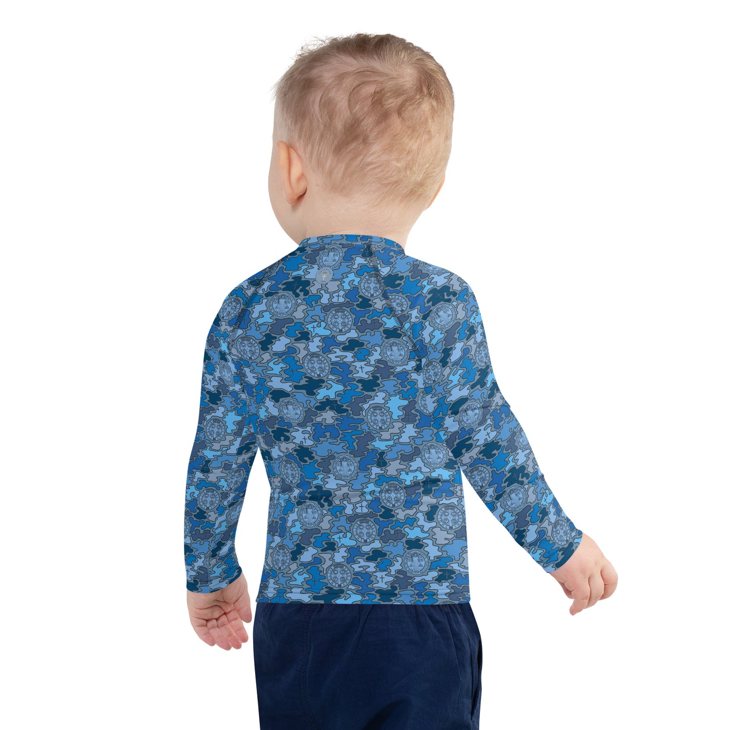 Blue "Catholicamouflage" Kids Long-sleeved Rash Guard (Size 2-7)