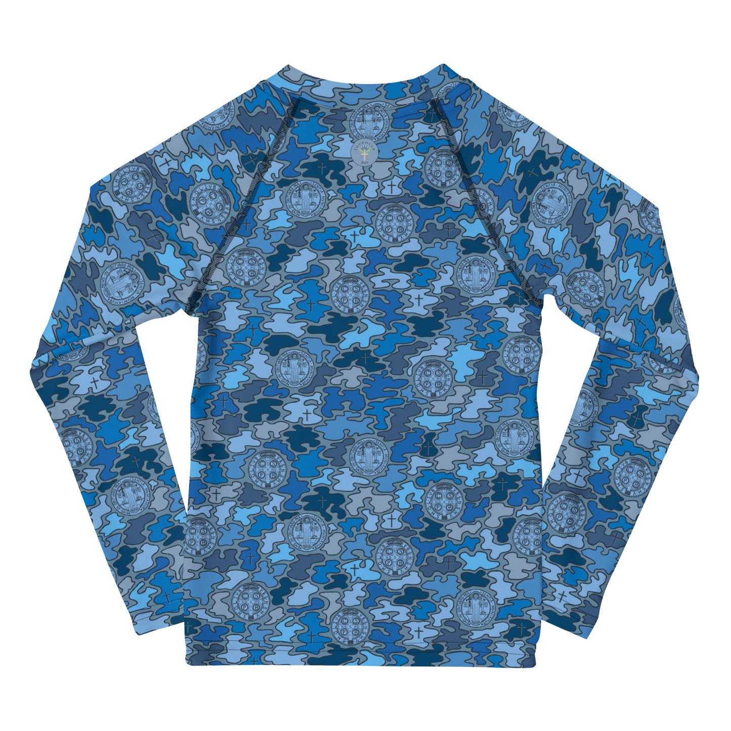 Blue "Catholicamouflage" Kids Long-sleeved Rash Guard (Size 2-7)