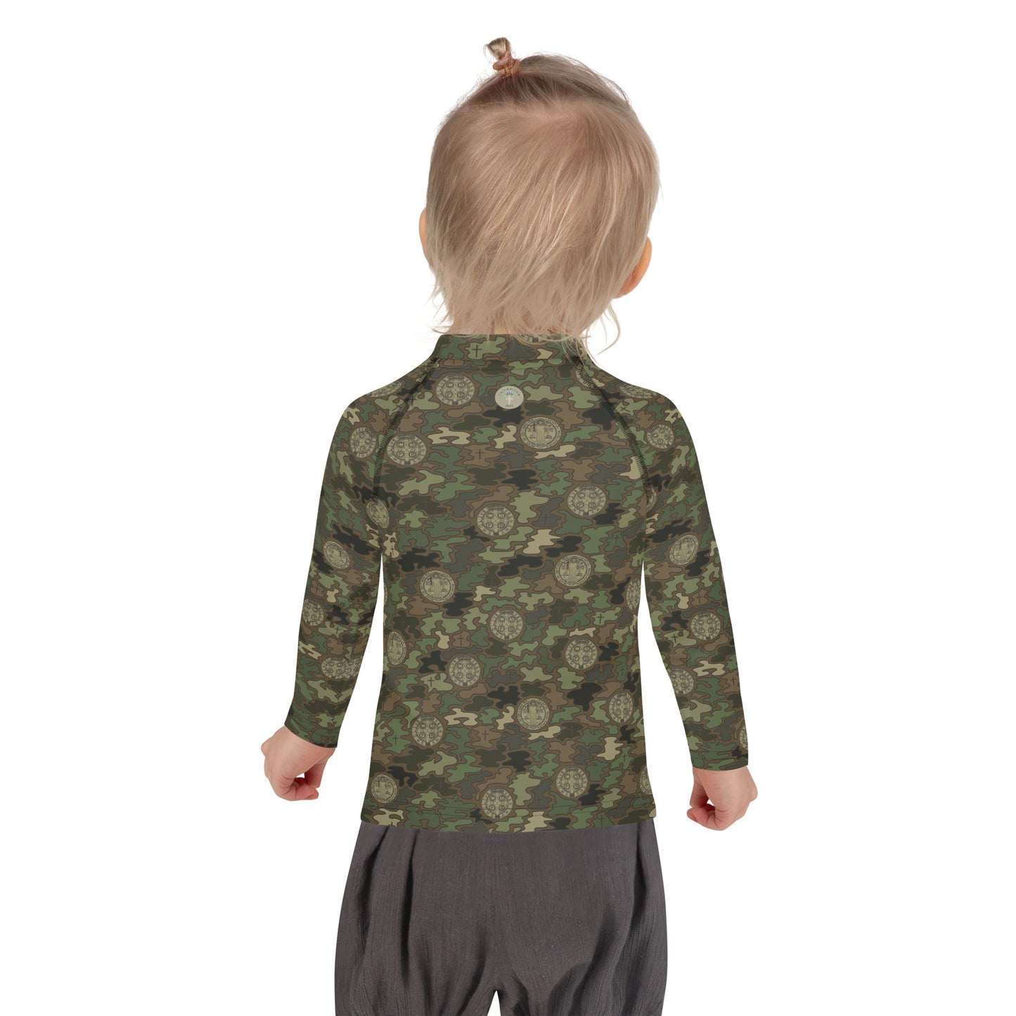 Woodland Green-Brown "Catholicamouflage" Kids Long-sleeved Rash Guard (Size 2-7)