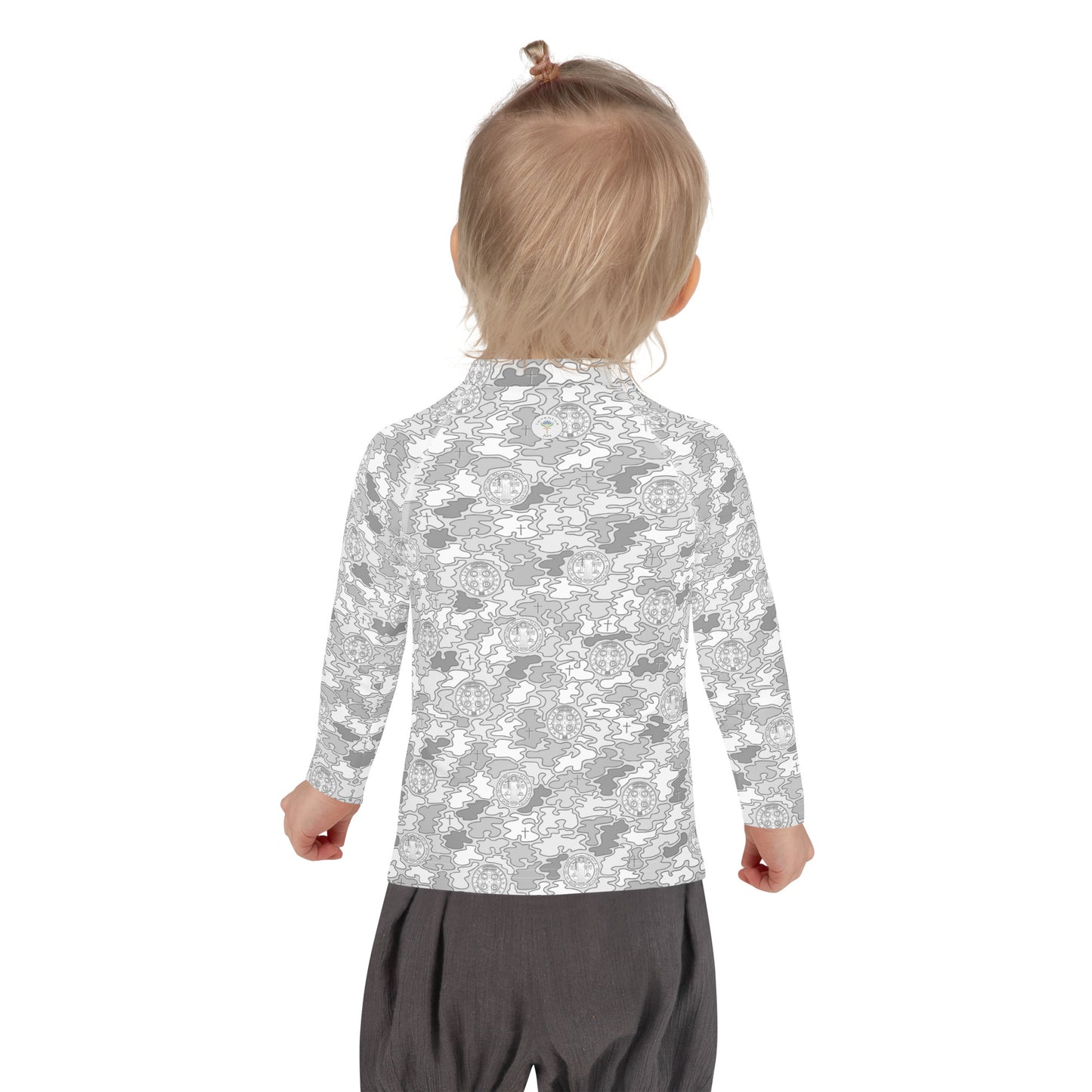 White-Gray "Catholicamouflage" Kids Long-sleeved Rash Guard (Size 2-7)