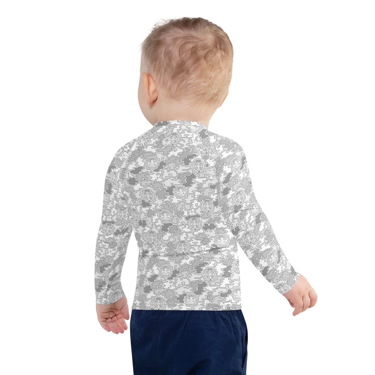 White-Gray "Catholicamouflage" Kids Long-sleeved Rash Guard (Size 2-7)