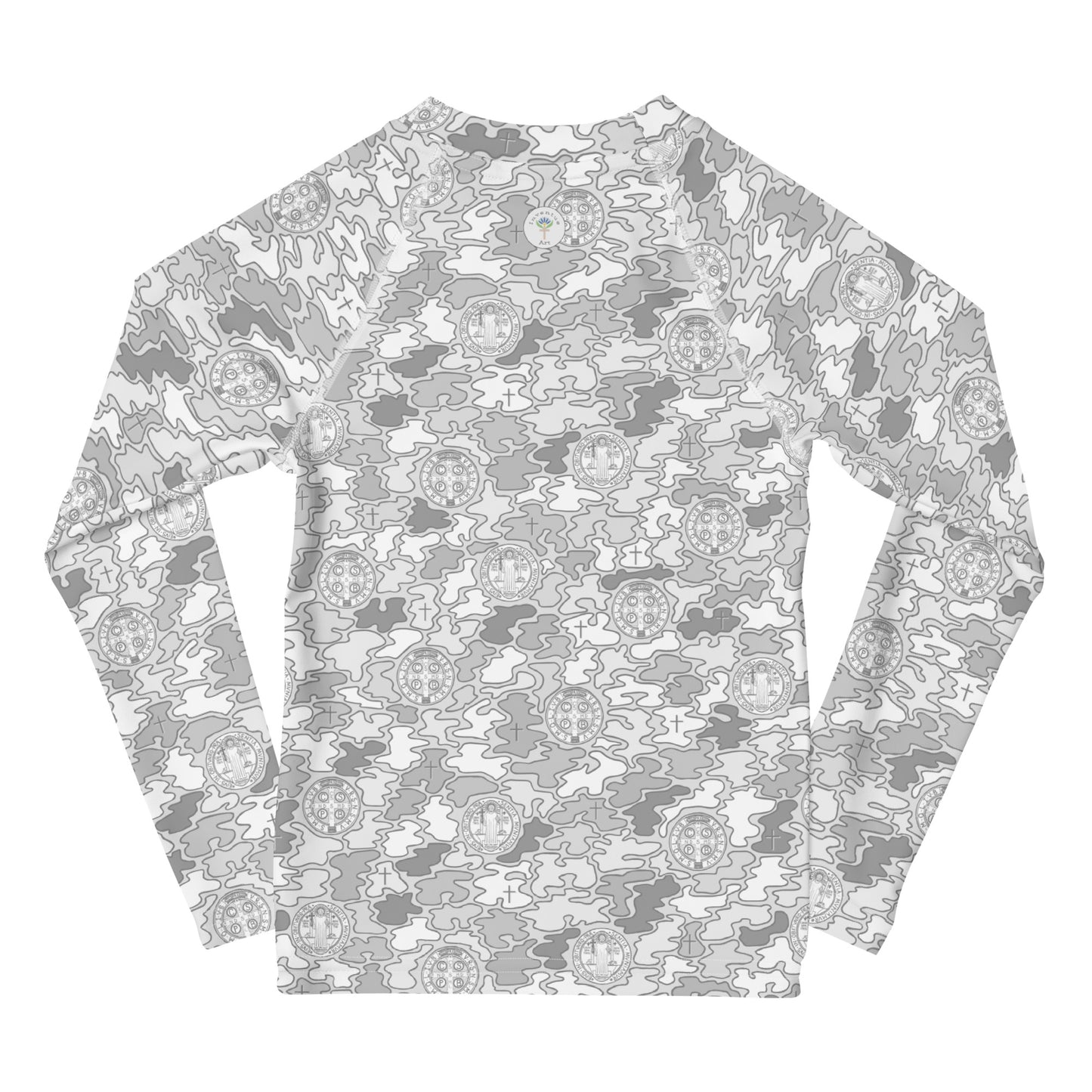 White-Gray "Catholicamouflage" Kids Long-sleeved Rash Guard (Size 2-7)