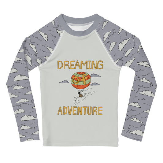 Kids Gray Hot Air Balloon "Dreaming Adventure" Rash Guard (Size 2-7)