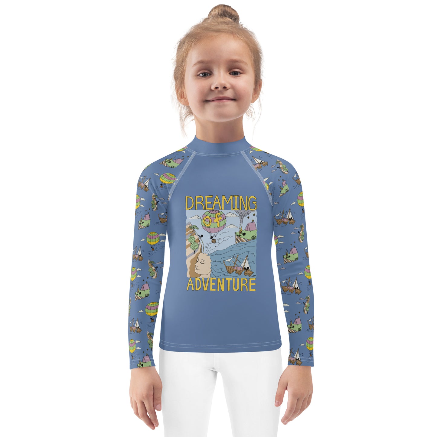 Kids Lavender-Blue "Dreaming Adventure" Long-Sleeved Rashguard Shirt (Size 2-7)