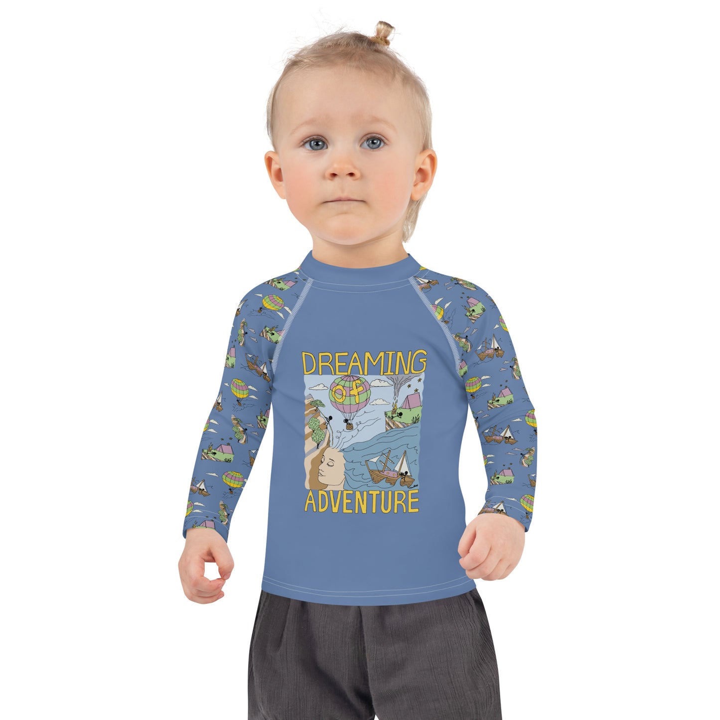 Kids Lavender-Blue "Dreaming Adventure" Long-Sleeved Rashguard Shirt (Size 2-7)