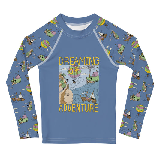 Kids Lavender-Blue "Dreaming Adventure" Long-Sleeved Rashguard Shirt (Size 2-7)