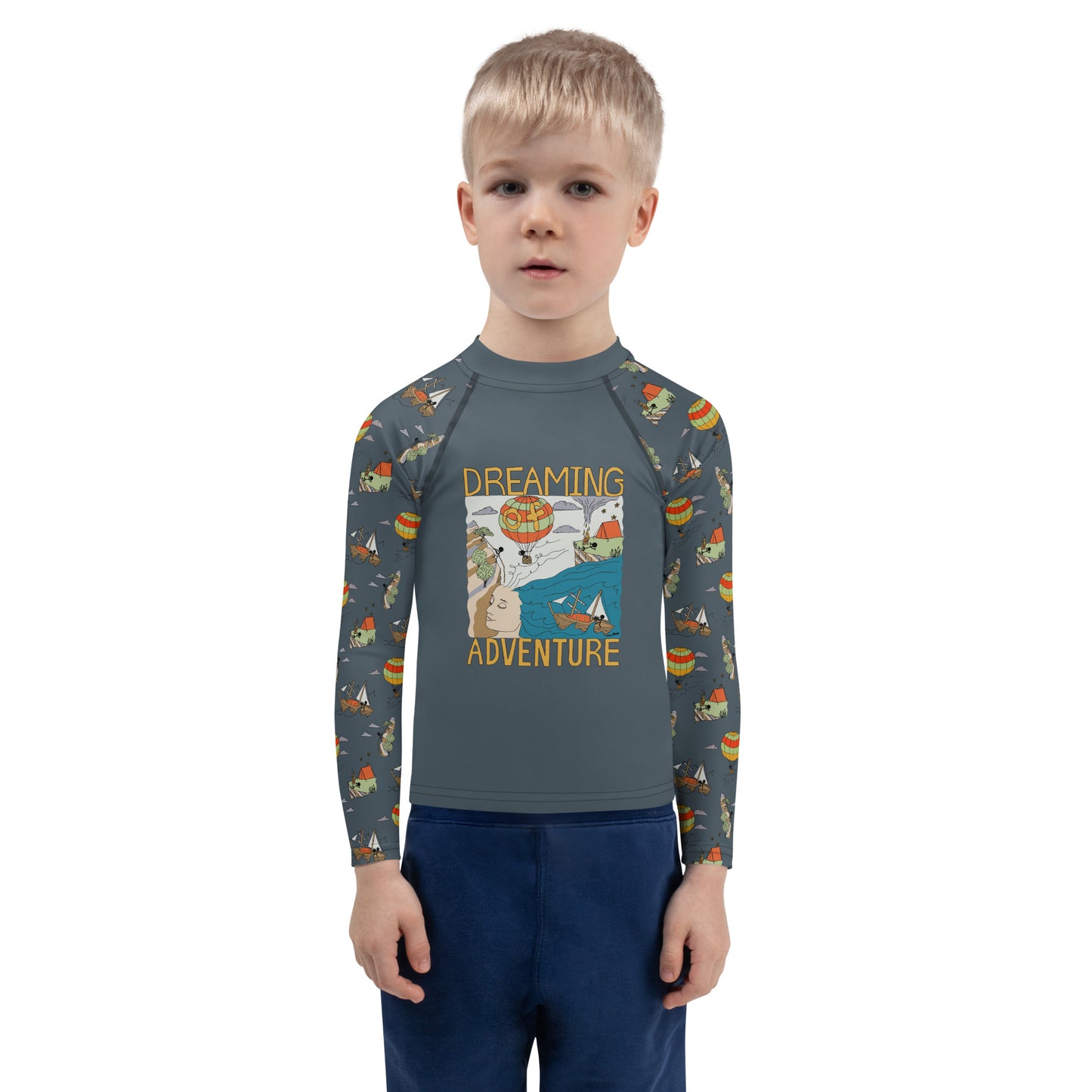 Kids Dark-Blue "Dreaming Adventure" Long-Sleeved Rashguard Shirt (Size 2-7)