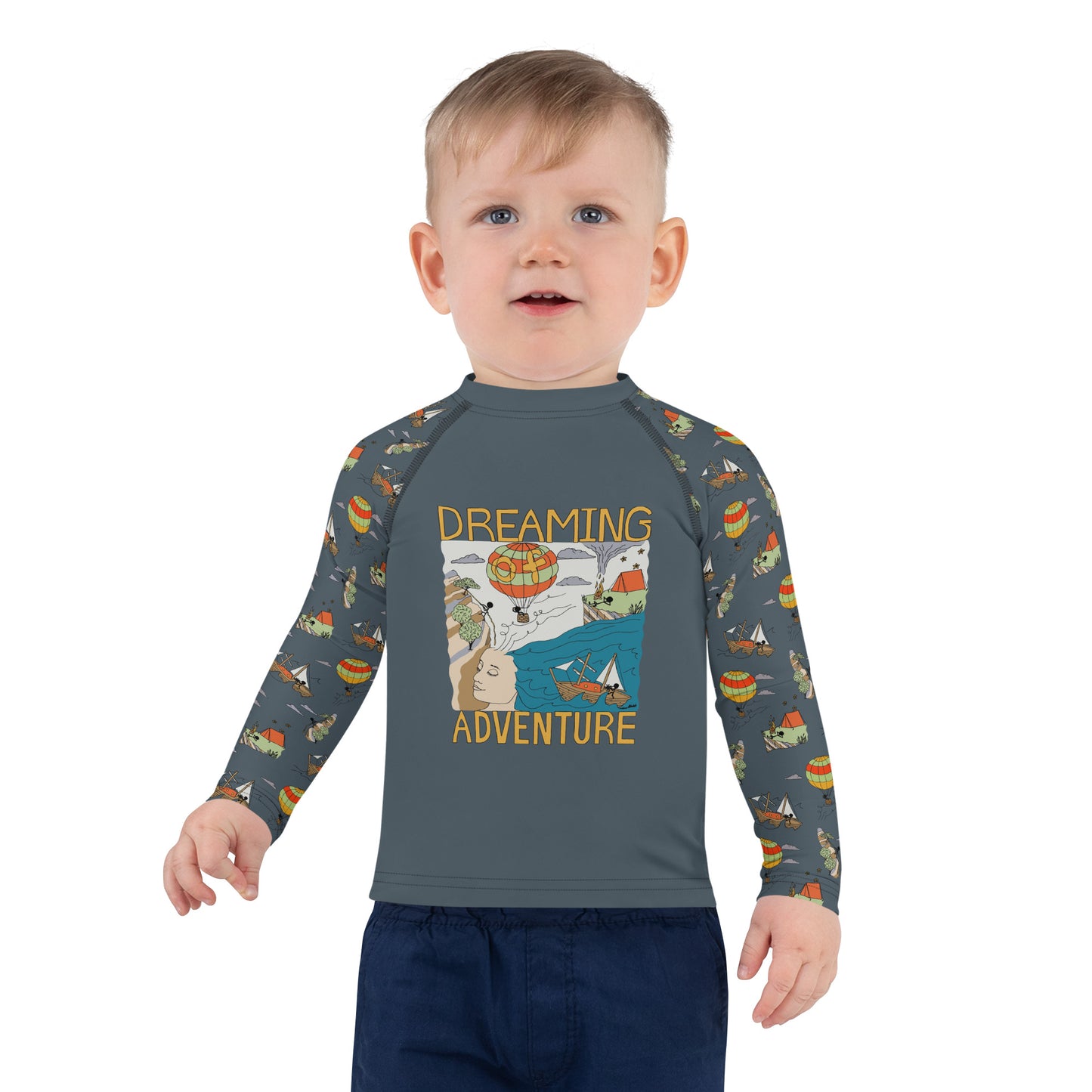 Kids Dark-Blue "Dreaming Adventure" Long-Sleeved Rashguard Shirt (Size 2-7)