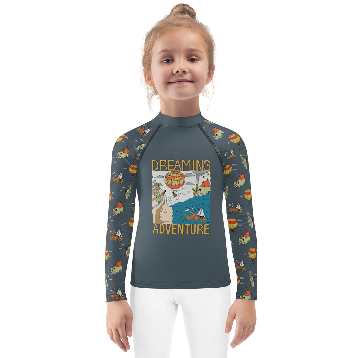 Kids Dark-Blue "Dreaming Adventure" Long-Sleeved Rashguard Shirt (Size 2-7)