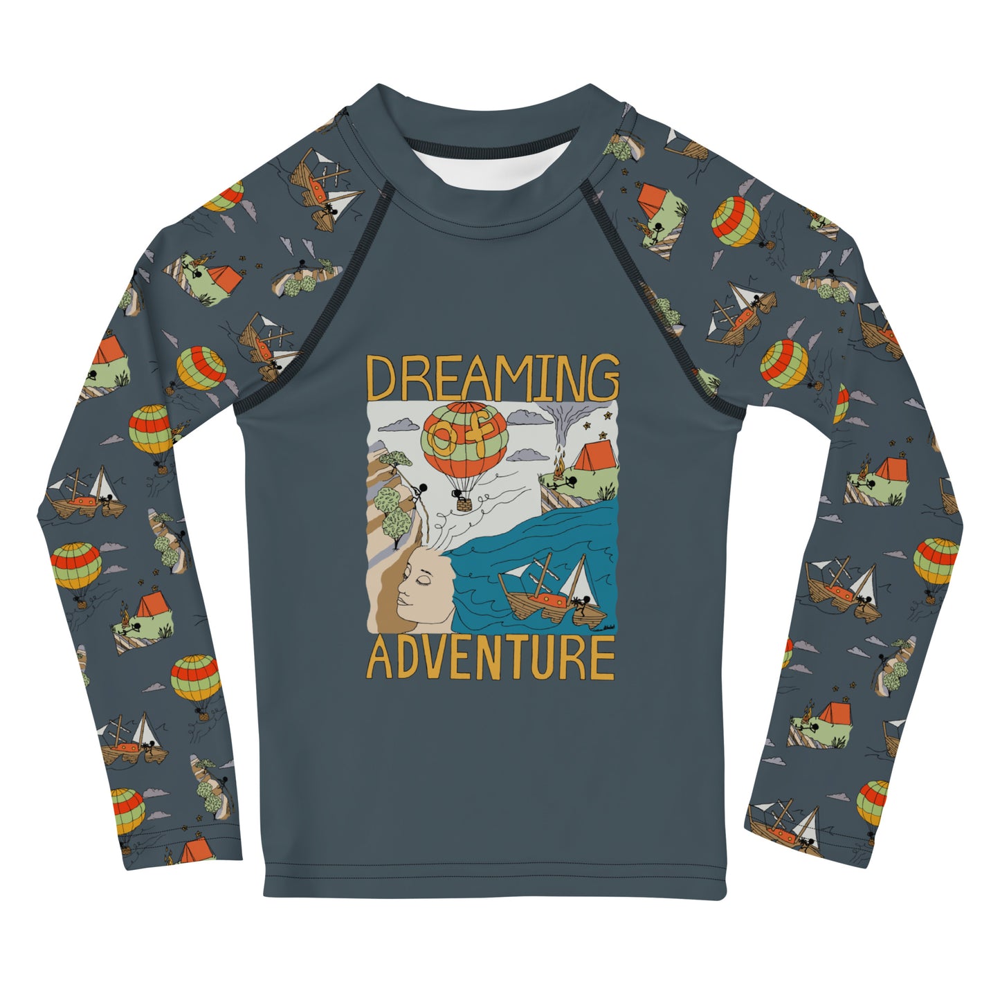 Kids Dark-Blue "Dreaming Adventure" Long-Sleeved Rashguard Shirt (Size 2-7)