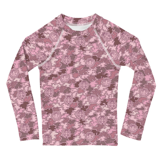 Pink "Catholicamouflage" Long-sleeved Kids Rash Guard (Size 2-7)