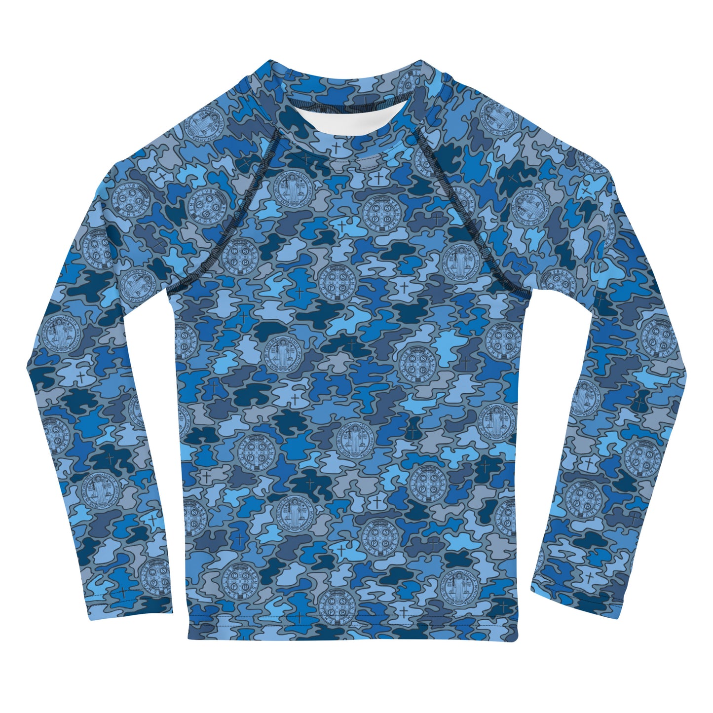 Blue "Catholicamouflage" Kids Long-sleeved Rash Guard (Size 2-7)