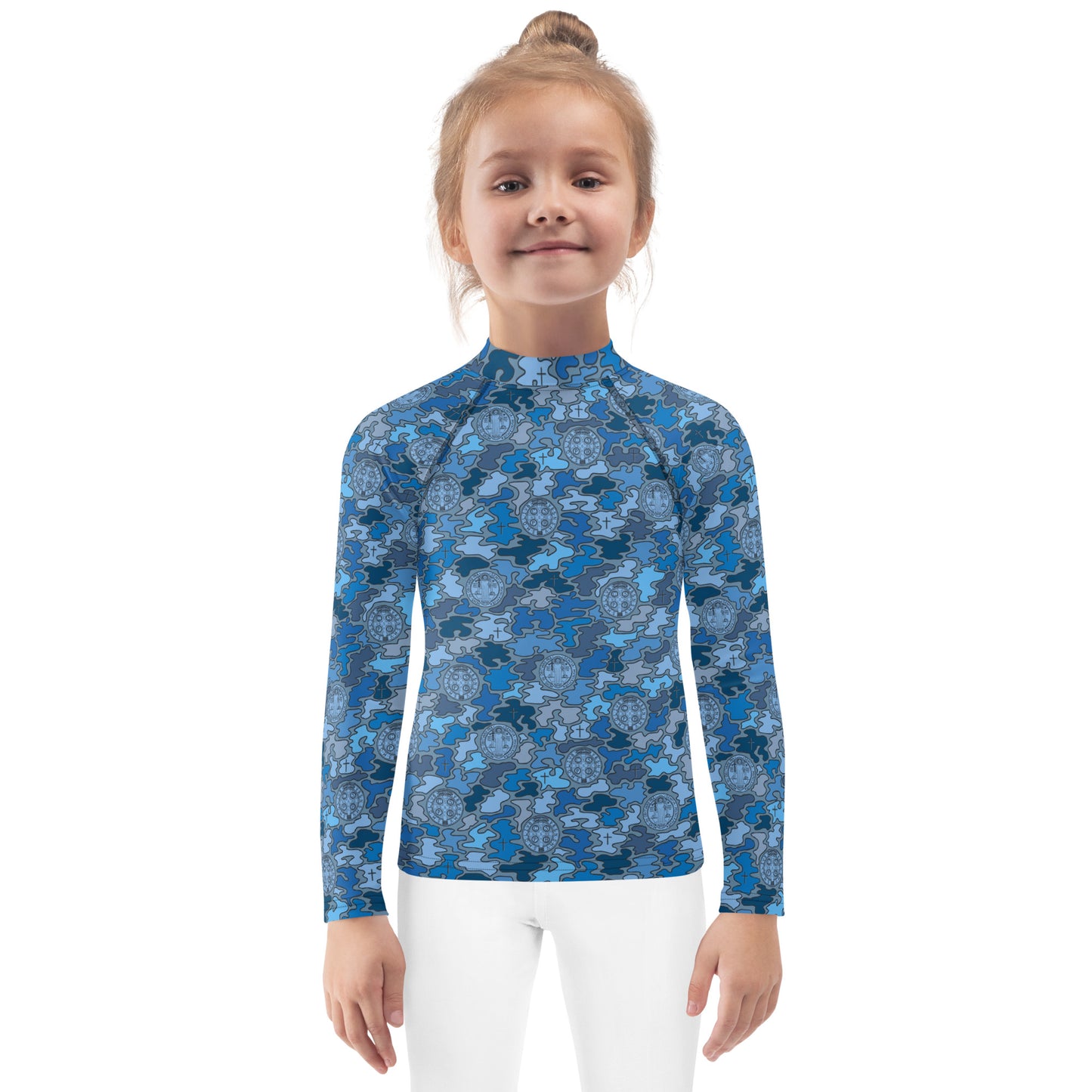 Blue "Catholicamouflage" Kids Long-sleeved Rash Guard (Size 2-7)