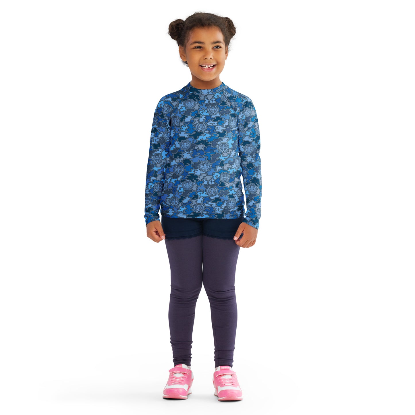 Blue "Catholicamouflage" Kids Long-sleeved Rash Guard (Size 2-7)