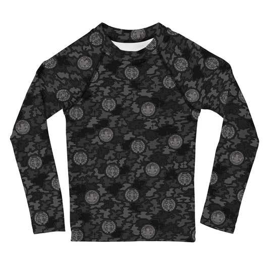 Black "Catholicamouflage" Kids Long-sleeved Rash Guard (Size 2-7)