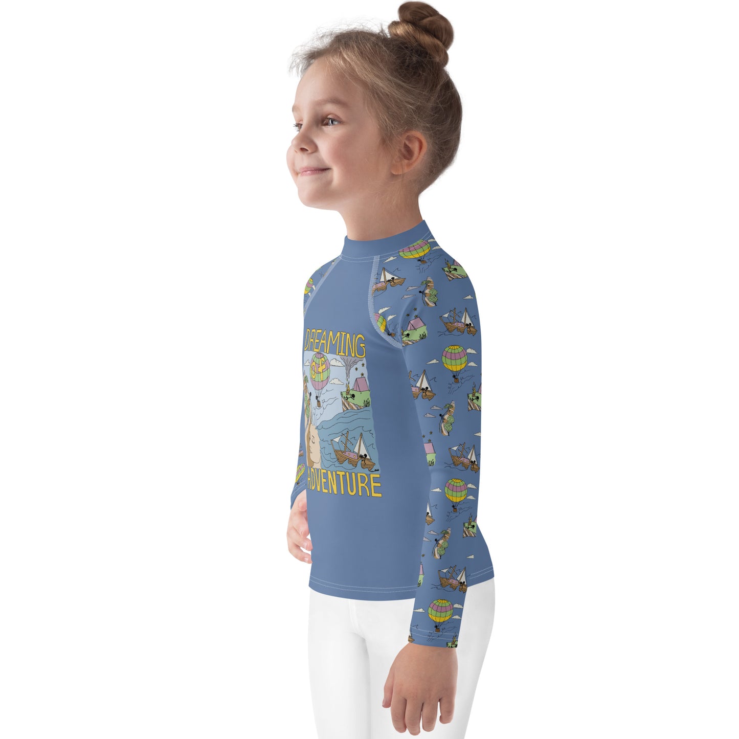 Kids Lavender-Blue "Dreaming Adventure" Long-Sleeved Rashguard Shirt (Size 2-7)