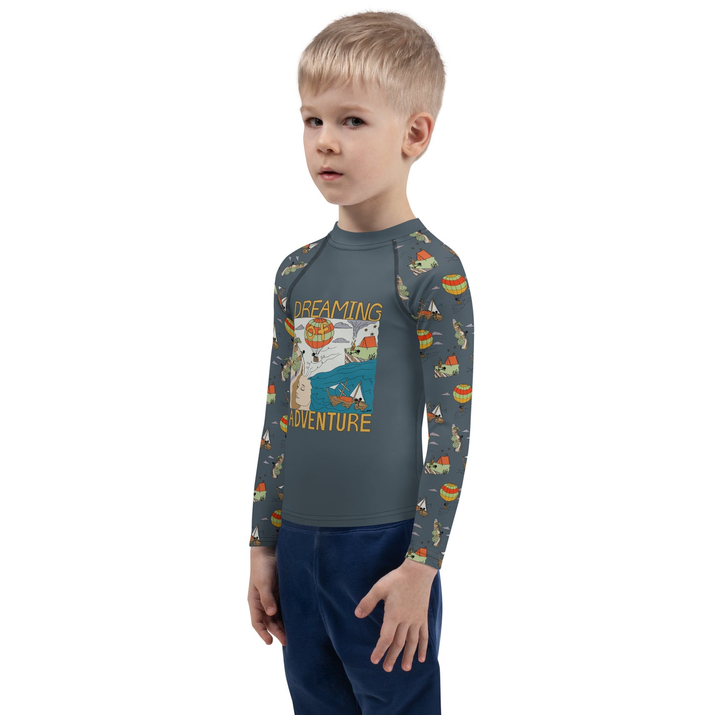 Kids Dark-Blue "Dreaming Adventure" Long-Sleeved Rashguard Shirt (Size 2-7)