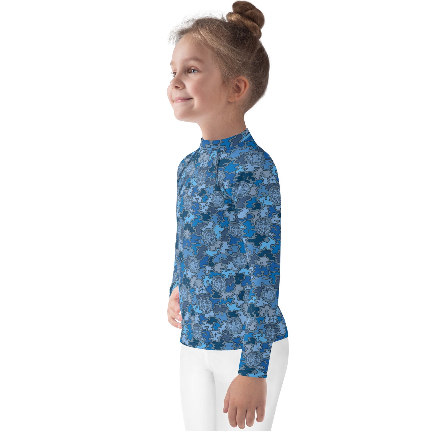 Blue "Catholicamouflage" Kids Long-sleeved Rash Guard (Size 2-7)