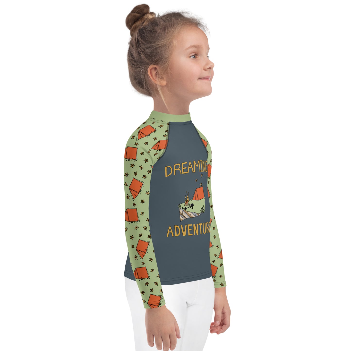 Kids Dark-Blue/Gray Camping "Dreaming Adventure" Long-Sleeved Rashguard Shirt (Size 2-7)