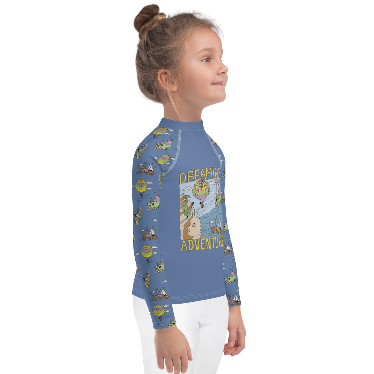 Kids Lavender-Blue "Dreaming Adventure" Long-Sleeved Rashguard Shirt (Size 2-7)