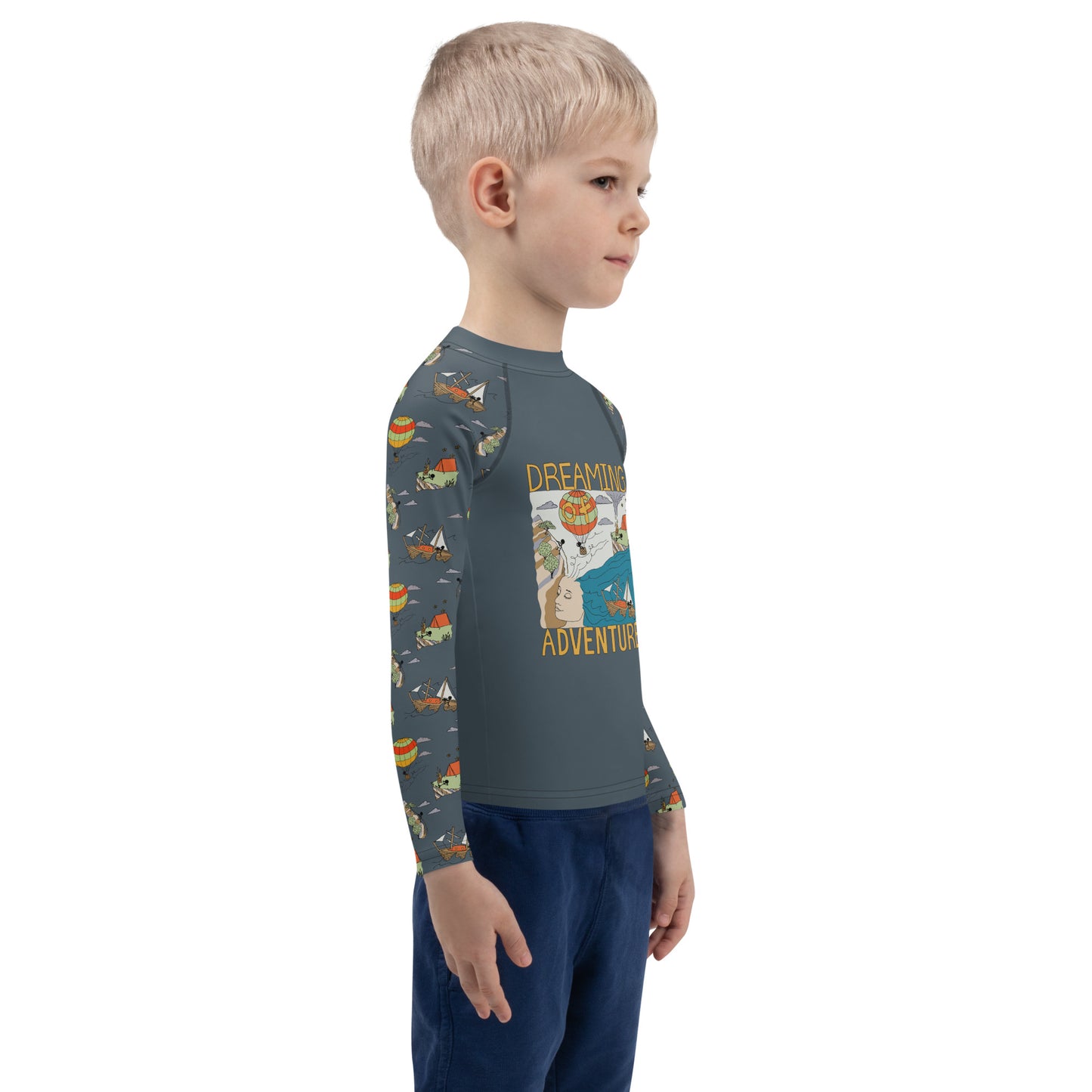 Kids Dark-Blue "Dreaming Adventure" Long-Sleeved Rashguard Shirt (Size 2-7)