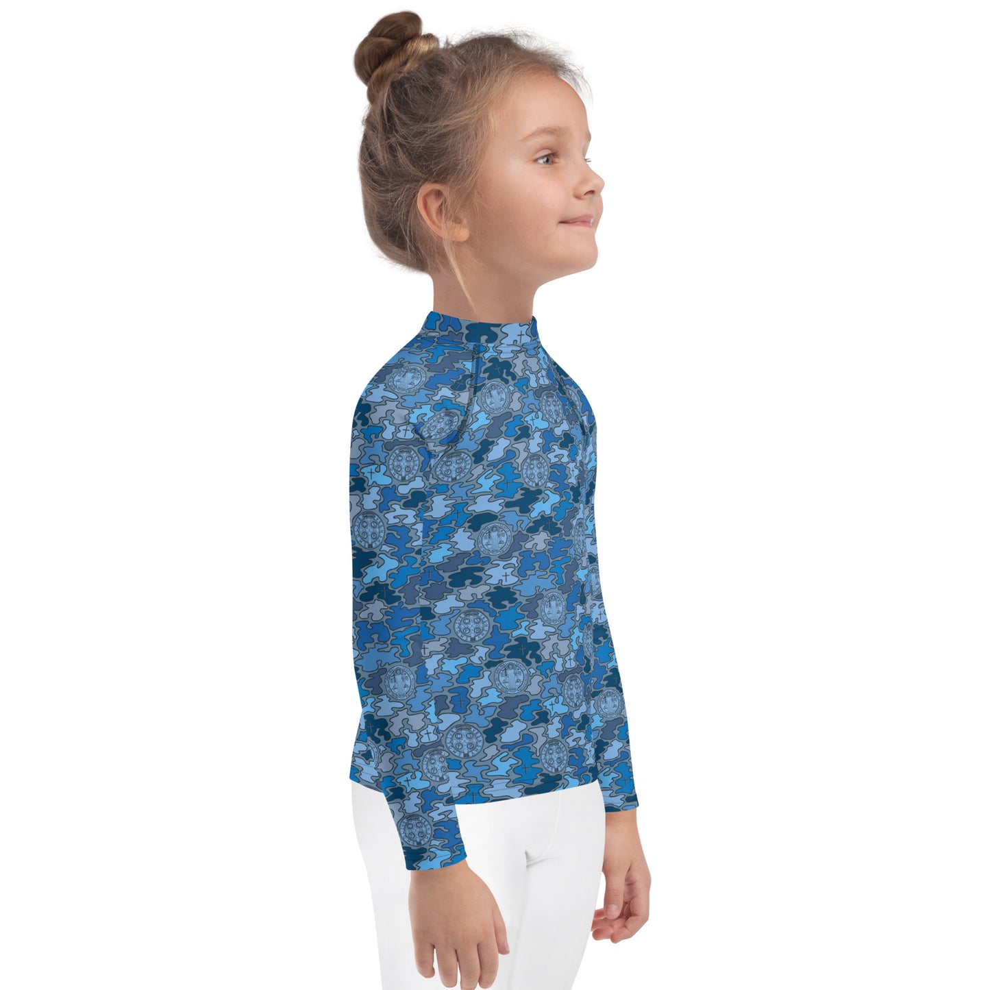 Blue "Catholicamouflage" Kids Long-sleeved Rash Guard (Size 2-7)