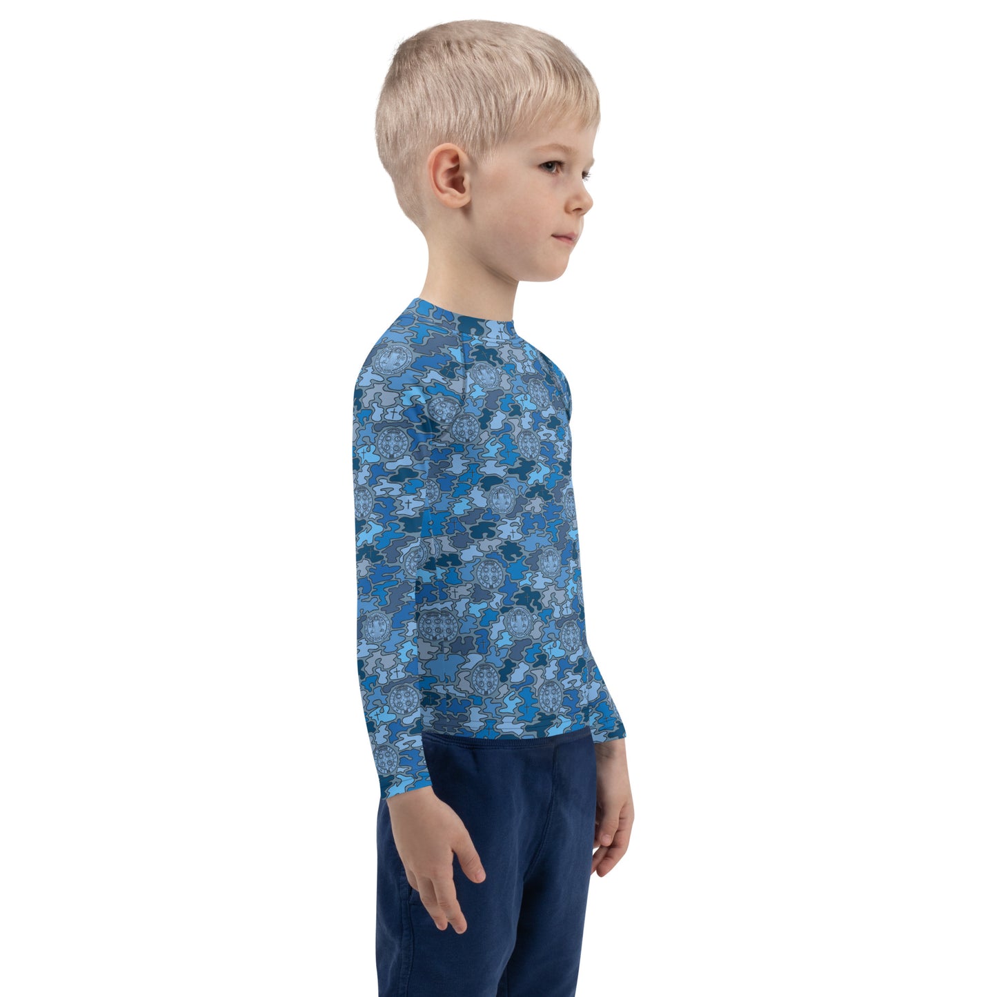 Blue "Catholicamouflage" Kids Long-sleeved Rash Guard (Size 2-7)