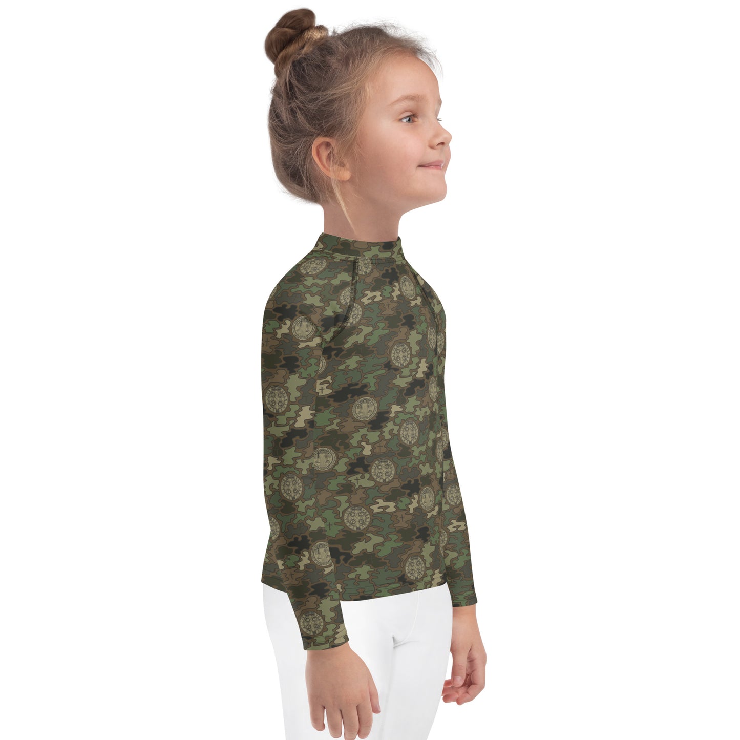 Woodland Green-Brown "Catholicamouflage" Kids Long-sleeved Rash Guard (Size 2-7)