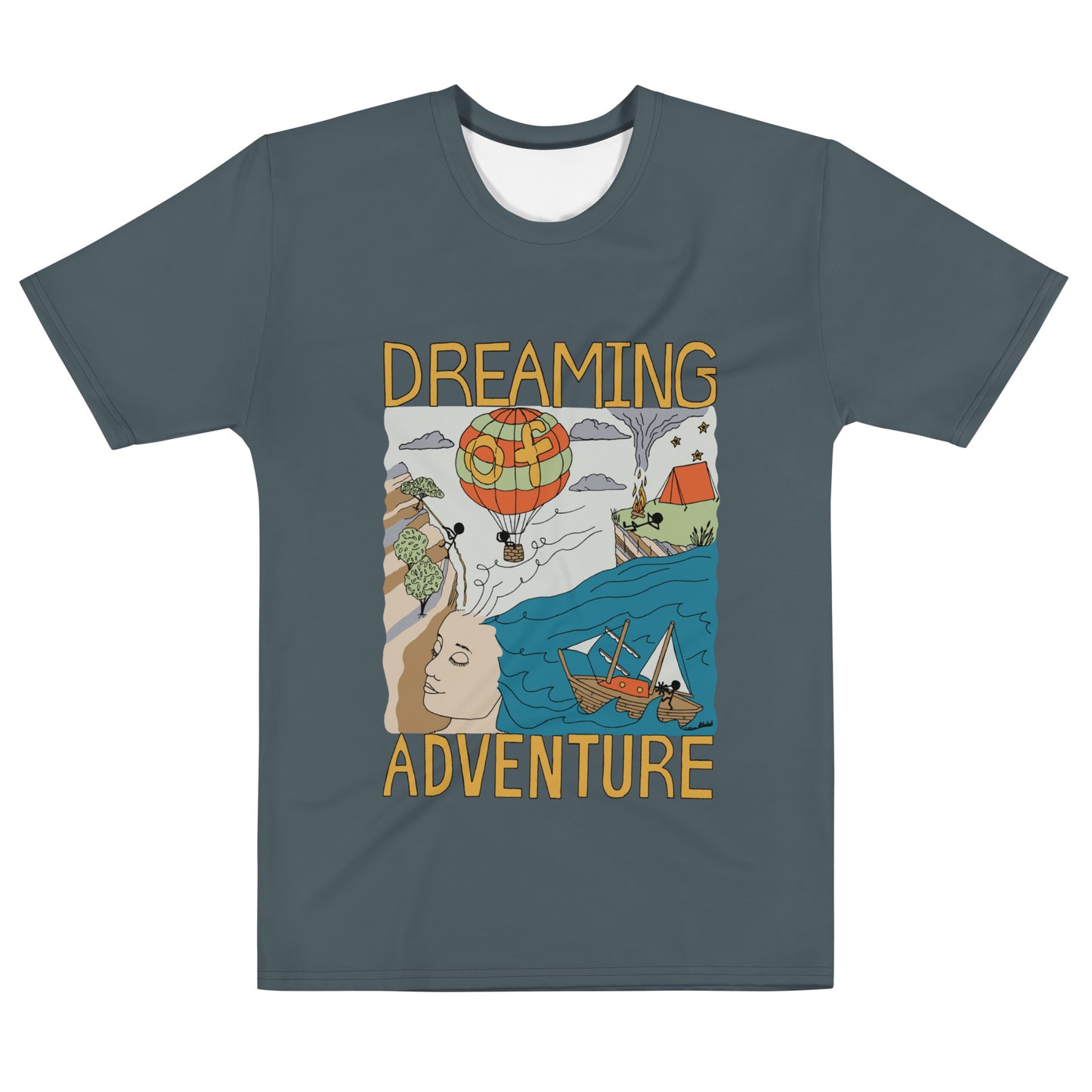 Men's Dark-Blue "Dreaming Adventure" Crew-Neck T-shirt (Size XS-2XL)