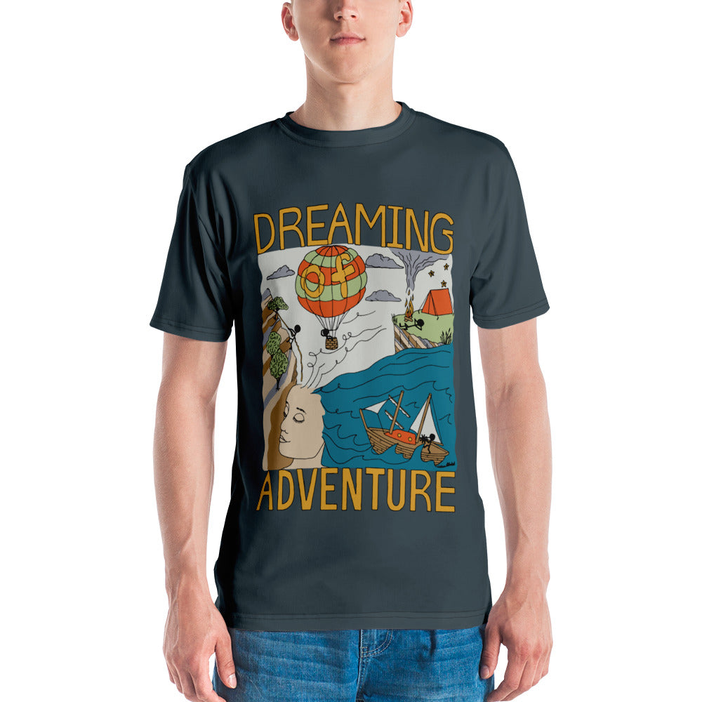 Men's Dark-Blue "Dreaming Adventure" Crew-Neck T-shirt (Size XS-2XL)